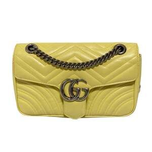 GUCCI Yellow Leather GG Marmont Shoulder Bag